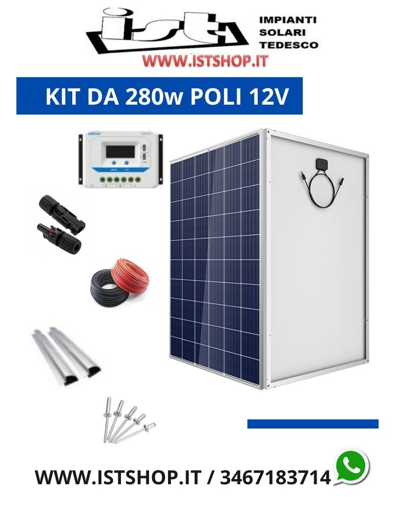 Pannello fotovoltaico 280w 12v per camper - kit completo