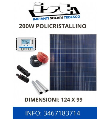 Pannello Fotovoltaico 200Wp Policristallino kit completo per camper, barche, baite