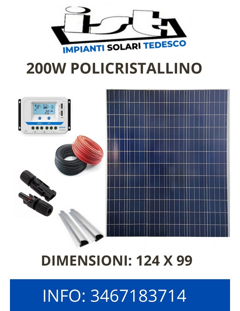 Pannello Fotovoltaico 200Wp Policristallino - kit completo made in Italy