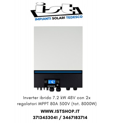 Inverter ibrido 7.2 kW 48V con 2x regolatori MPPT 80A 500V (tot. 8000W) interfaccia WiFi e parallelo VOLTRONIC